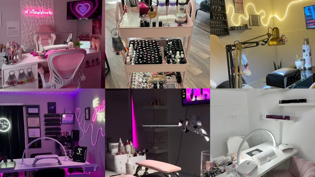 20 At Home Nail Tech Setup Ideas With Pretty Desks and Clever Storage